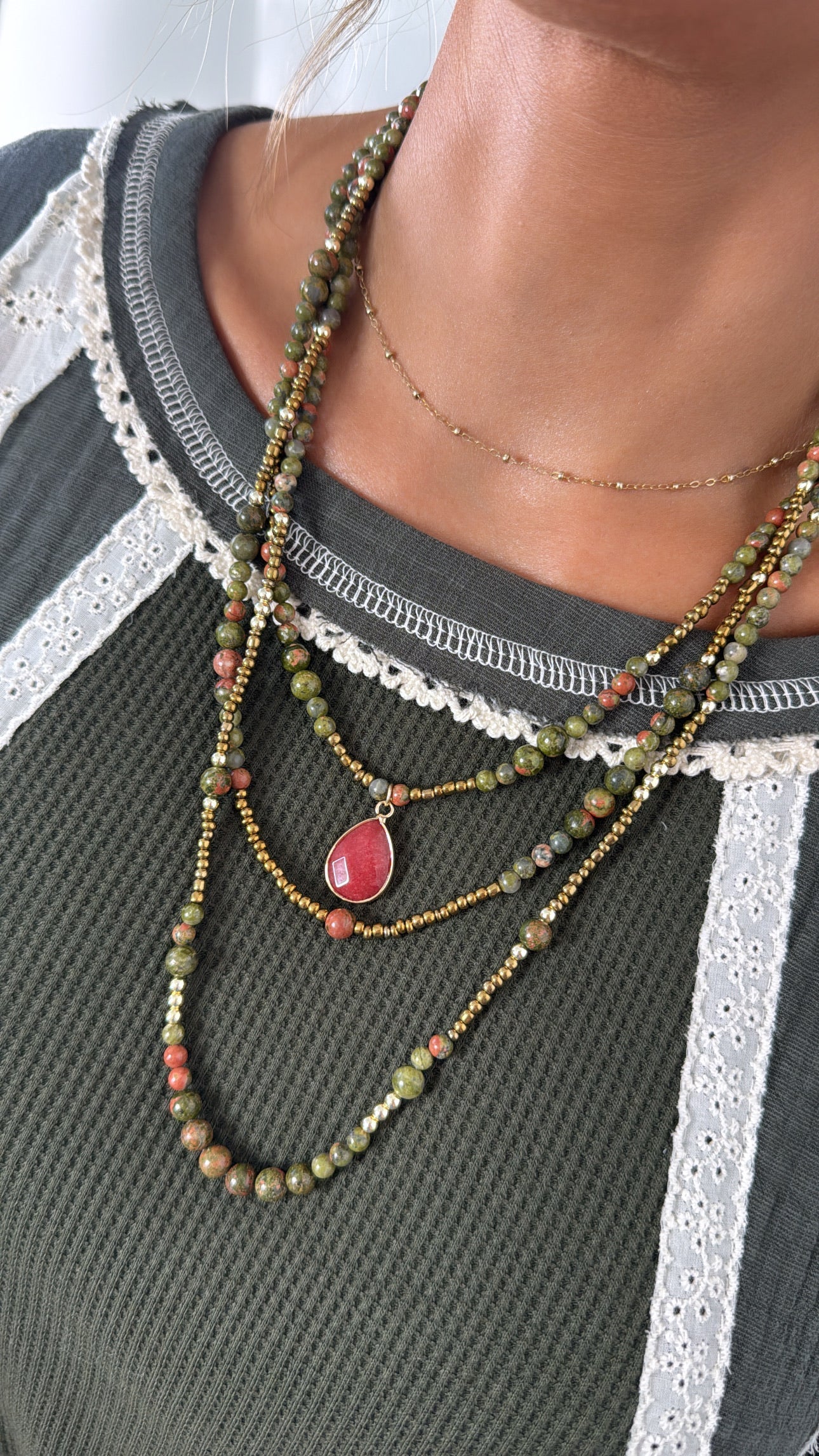 Oceans Echo Necklace, Olive