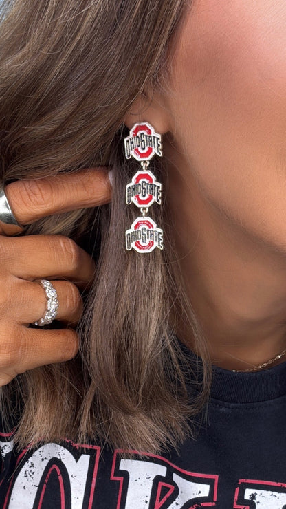 Buckeyes Triple Drop Enamel Earrings