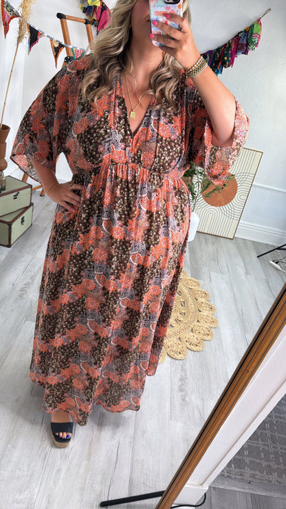 Payton Paisley Dress, Brown