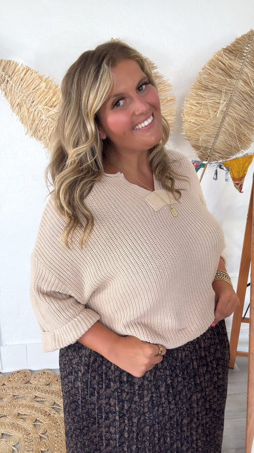 Meadow Knit 3/4 Sleeve Top, Taupe