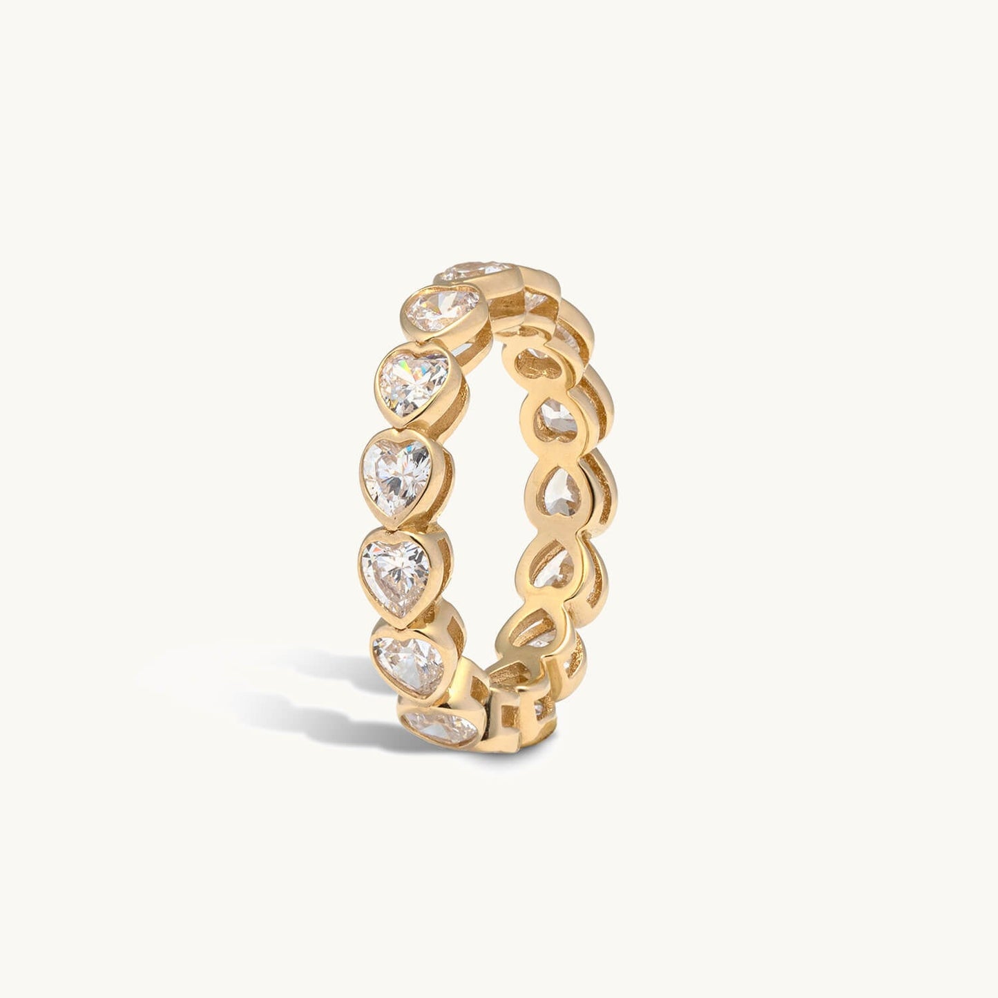 Gold CZ Heart Eternity Band Ring
