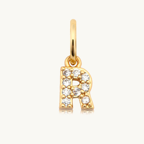 Dripping Words Charm- CZ Letter R