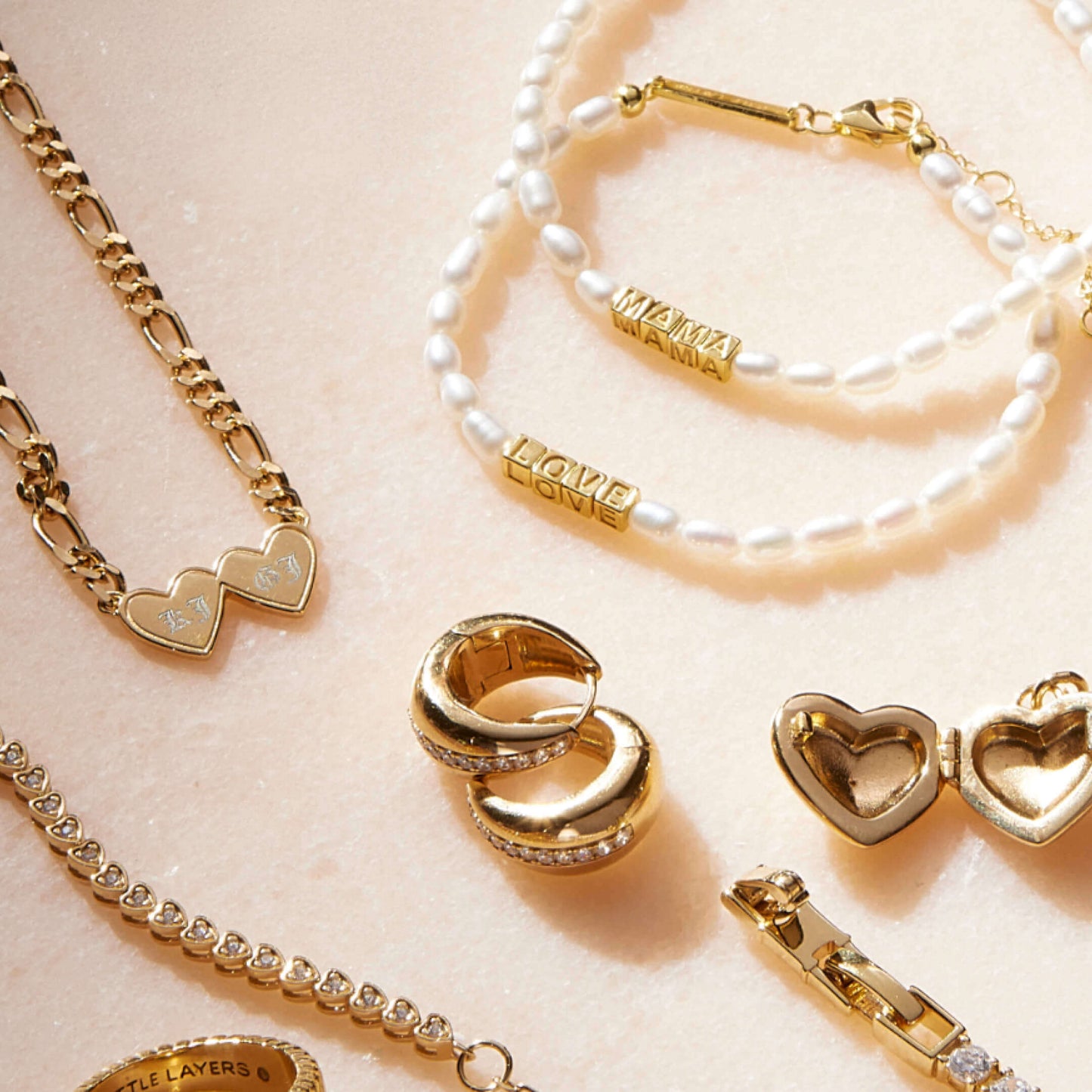 Gold Double Heart Engravable Necklace