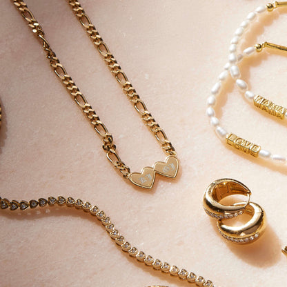 Gold Double Heart Engravable Necklace