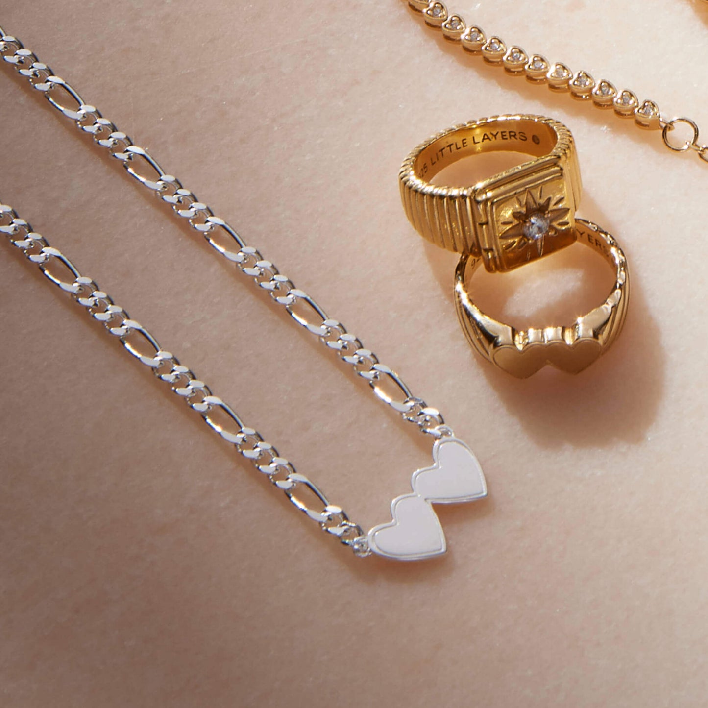 Gold Double Heart Engravable Necklace