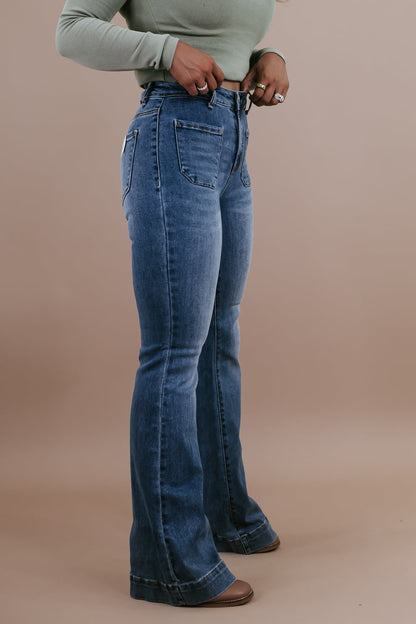 Beau Bell Bottom Trouser, Medium Wash RISEN
