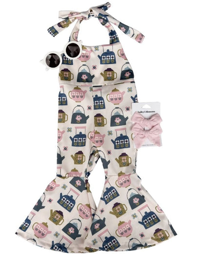 Andi Pleated Bell Bottom Jumpsuit - Tea Time