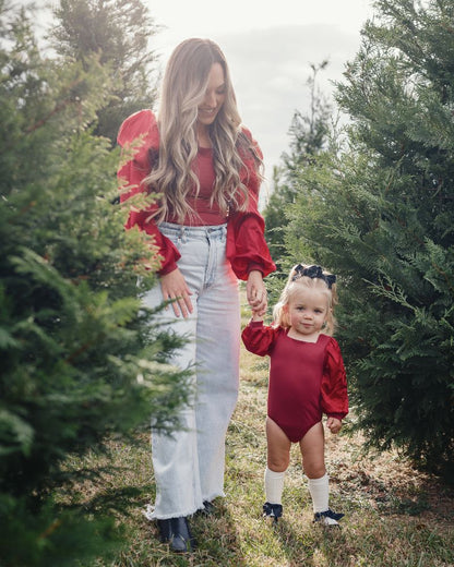 Evangeline Satin Sleeve Top & Leotard - Crimson Red